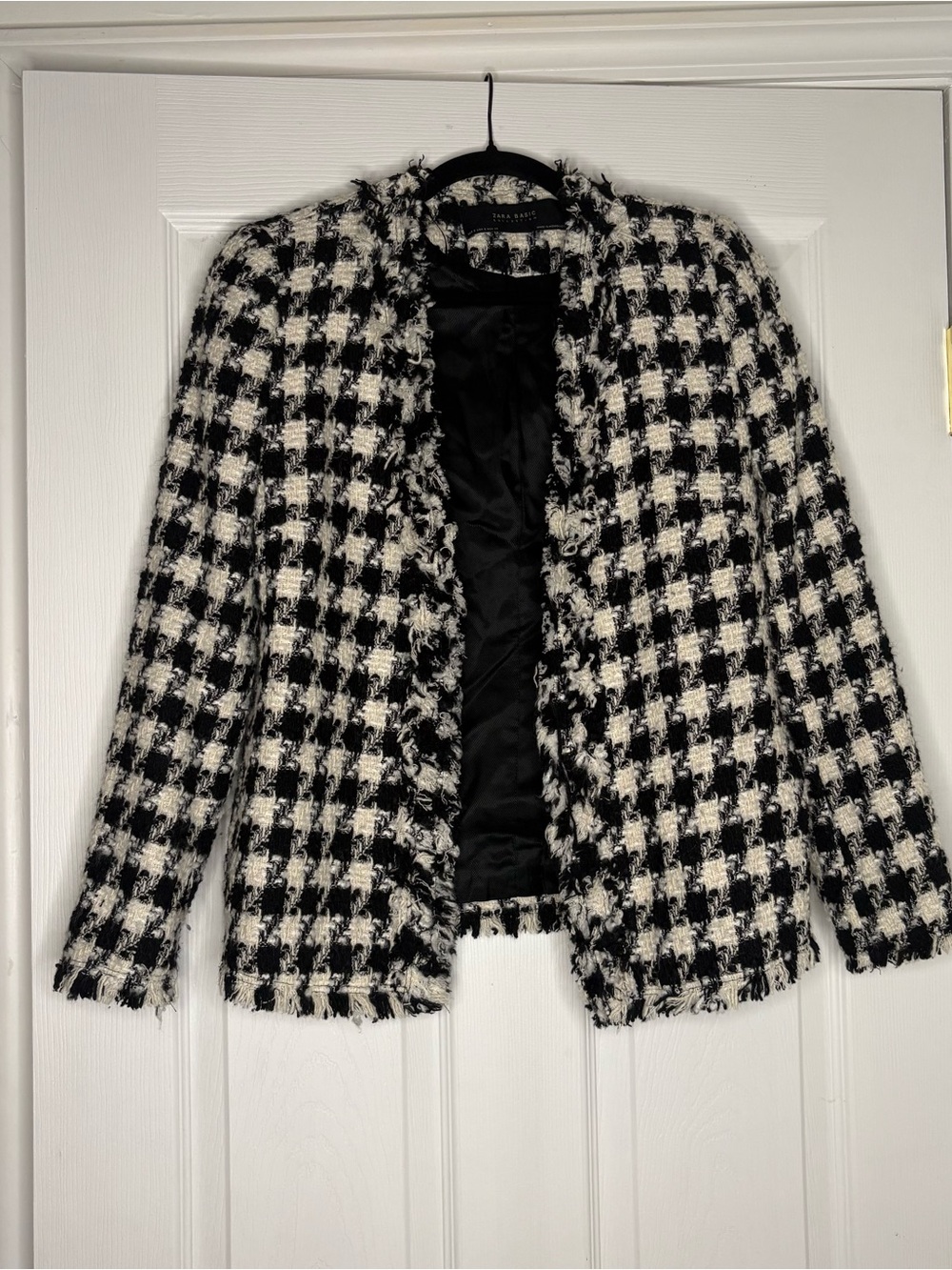 Zara Black & White Tweed Open-Front Women's Jacket